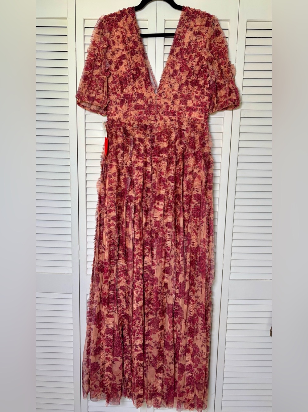 NWT Mac Duggal Floral Ruffle Mesh A8013 V Neck Maxi Size 6 - Picture 7 of 8